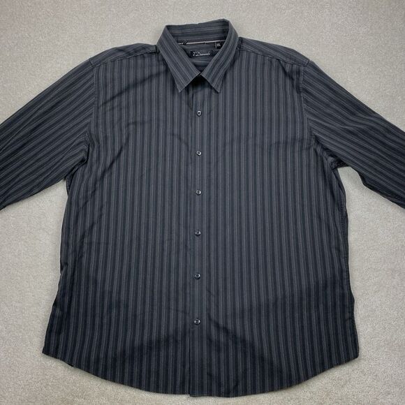 7 Diamonds Shirt Men XXL Button Up Long Sleeve Black Striped - Picture 2 of 14